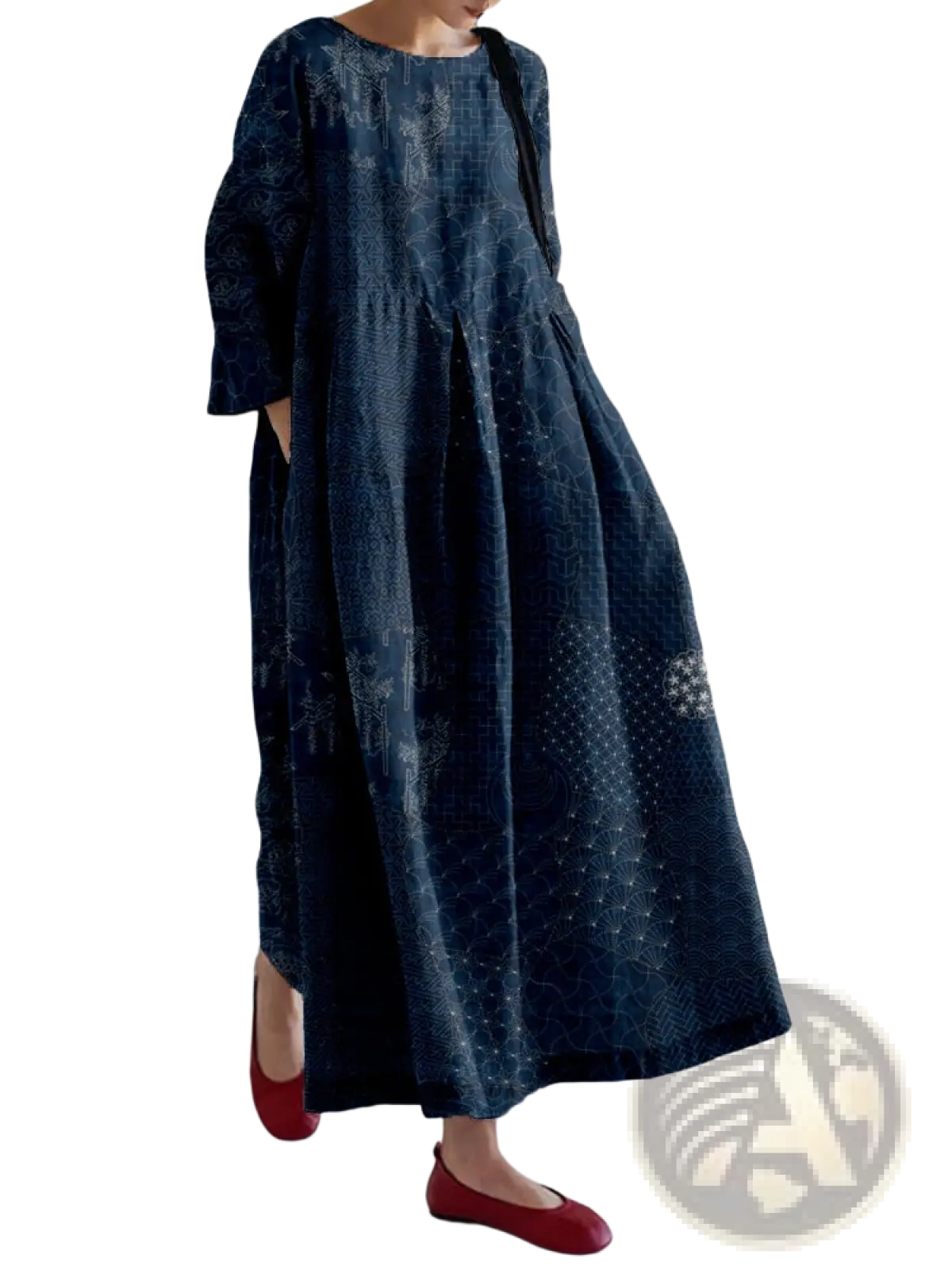 Floral Print A-line Plus Size Linen Maxi Dress