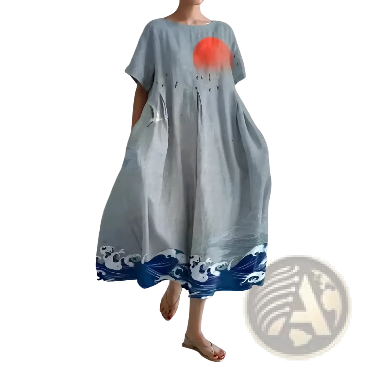Floral Print A-line Plus Size Linen Maxi Dress