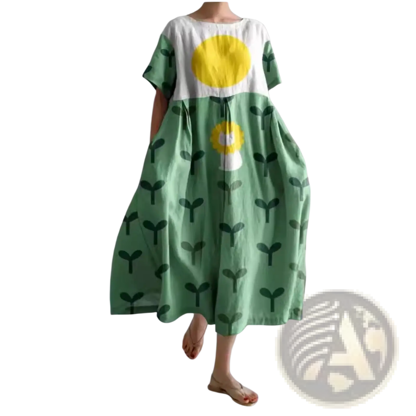 Floral Print A-line Plus Size Linen Maxi Dress