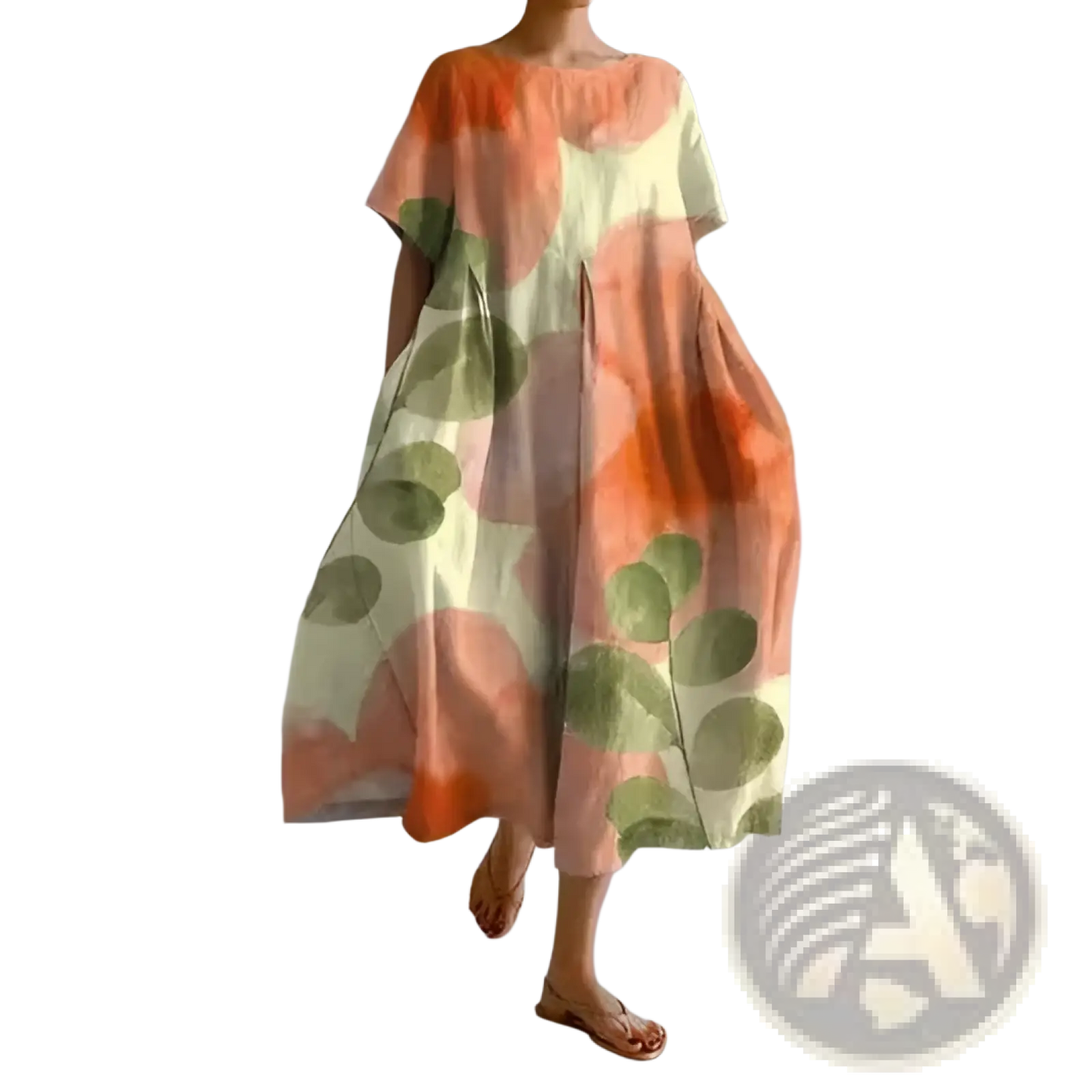 Floral Print A-line Plus Size Linen Maxi Dress