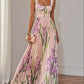 Floral Iris Pleated Square Neck Maxi Dress