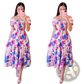 Floral Print Smocked Tiered Midi Dress with Square Neckline