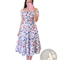Floral Print Smocked Tiered Midi Dress with Square Neckline