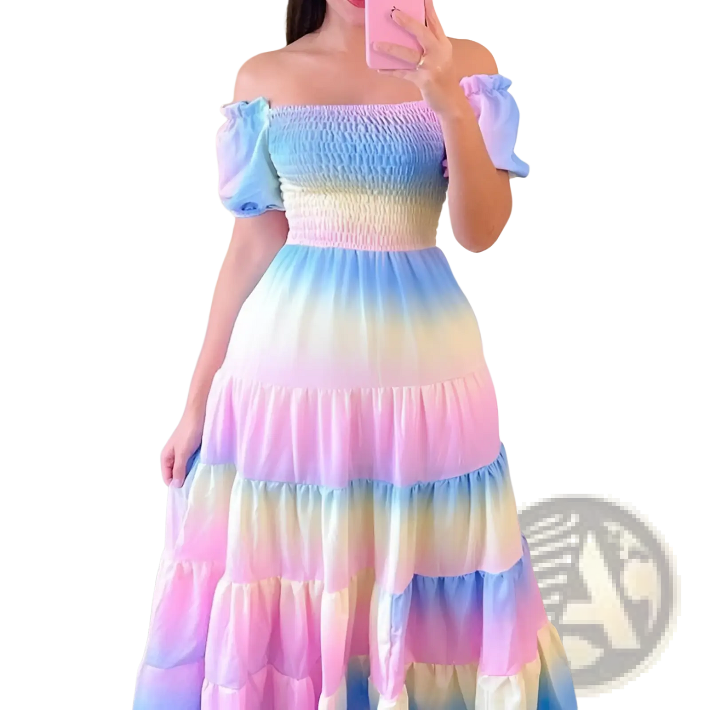 Floral Print Smocked Tiered Midi Dress with Square Neckline