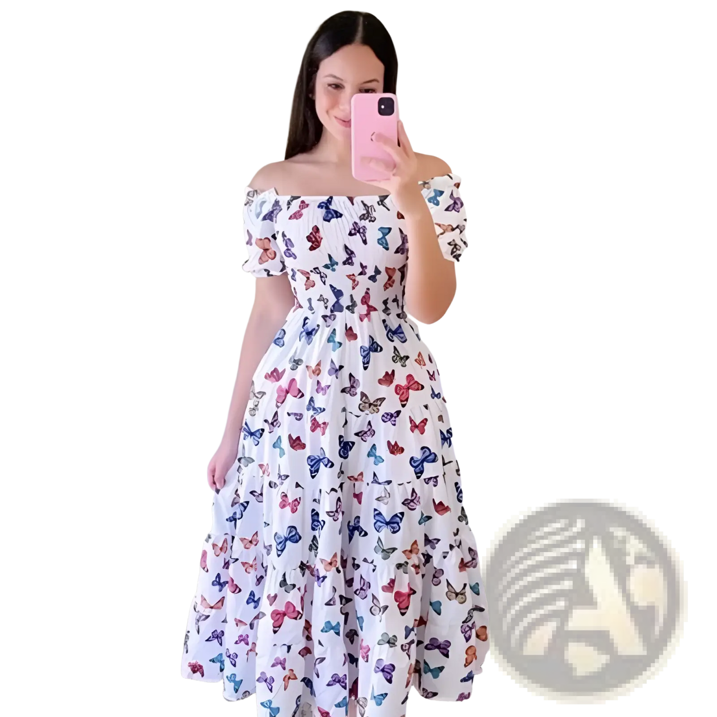 Floral Print Smocked Tiered Midi Dress with Square Neckline