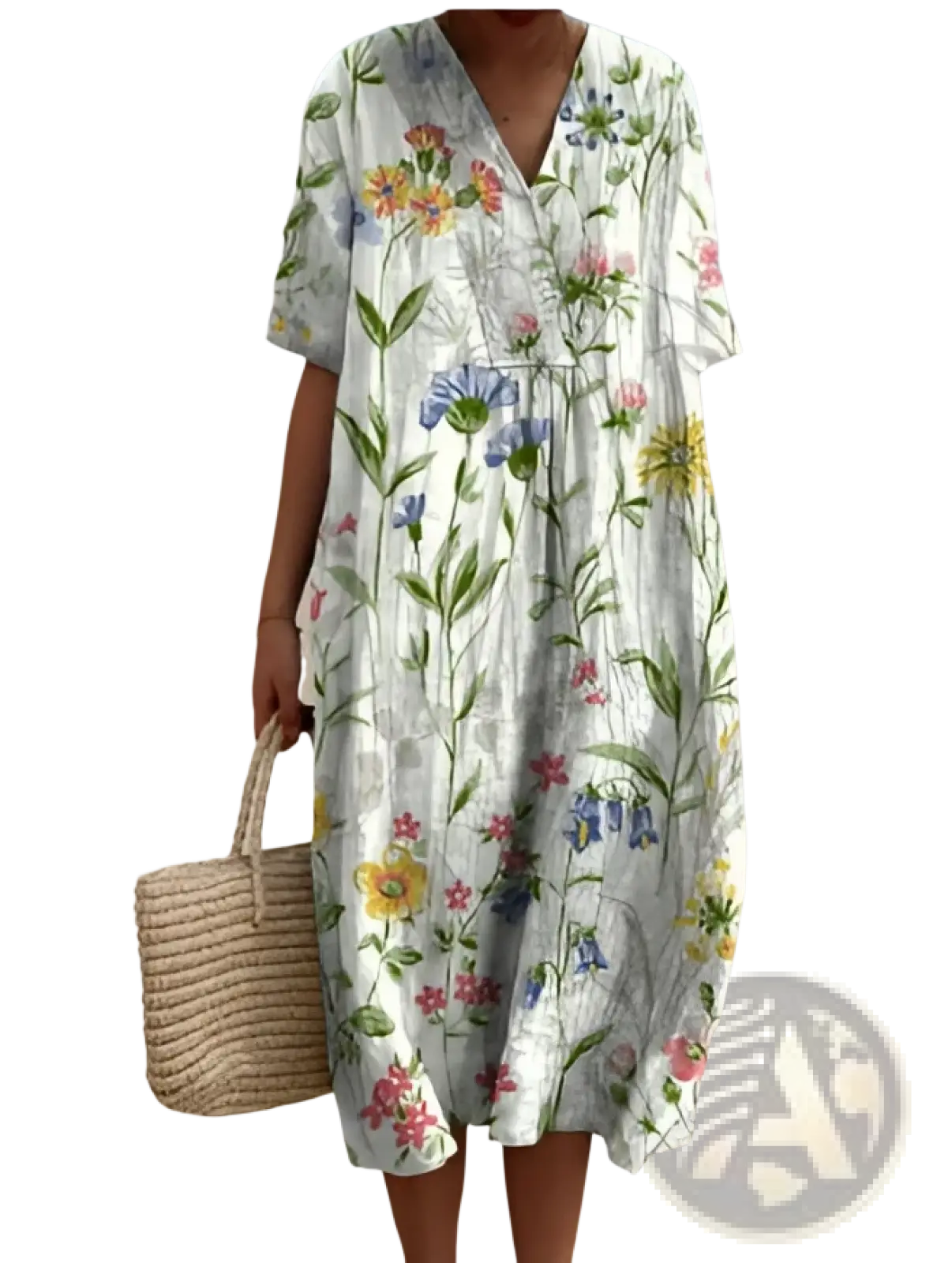 Floral Print v Neck Loose Maxi Dress