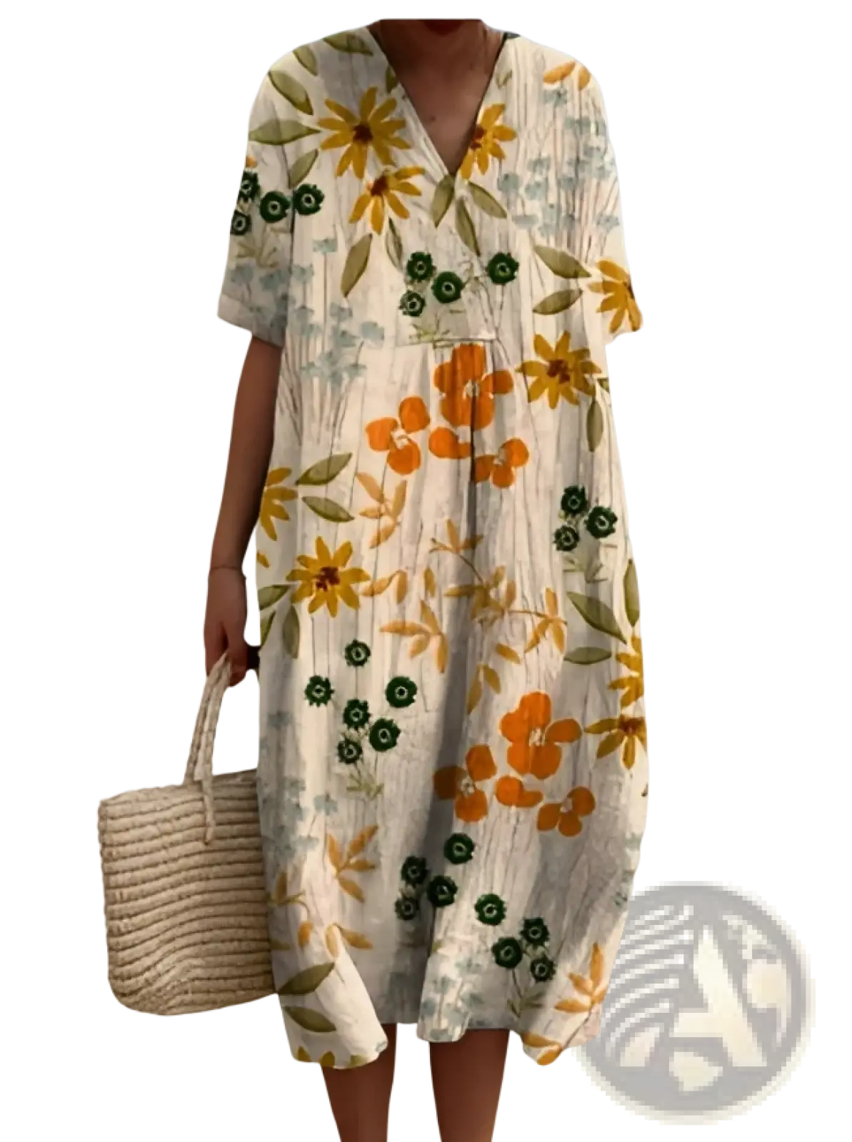 Floral Print v Neck Loose Maxi Dress