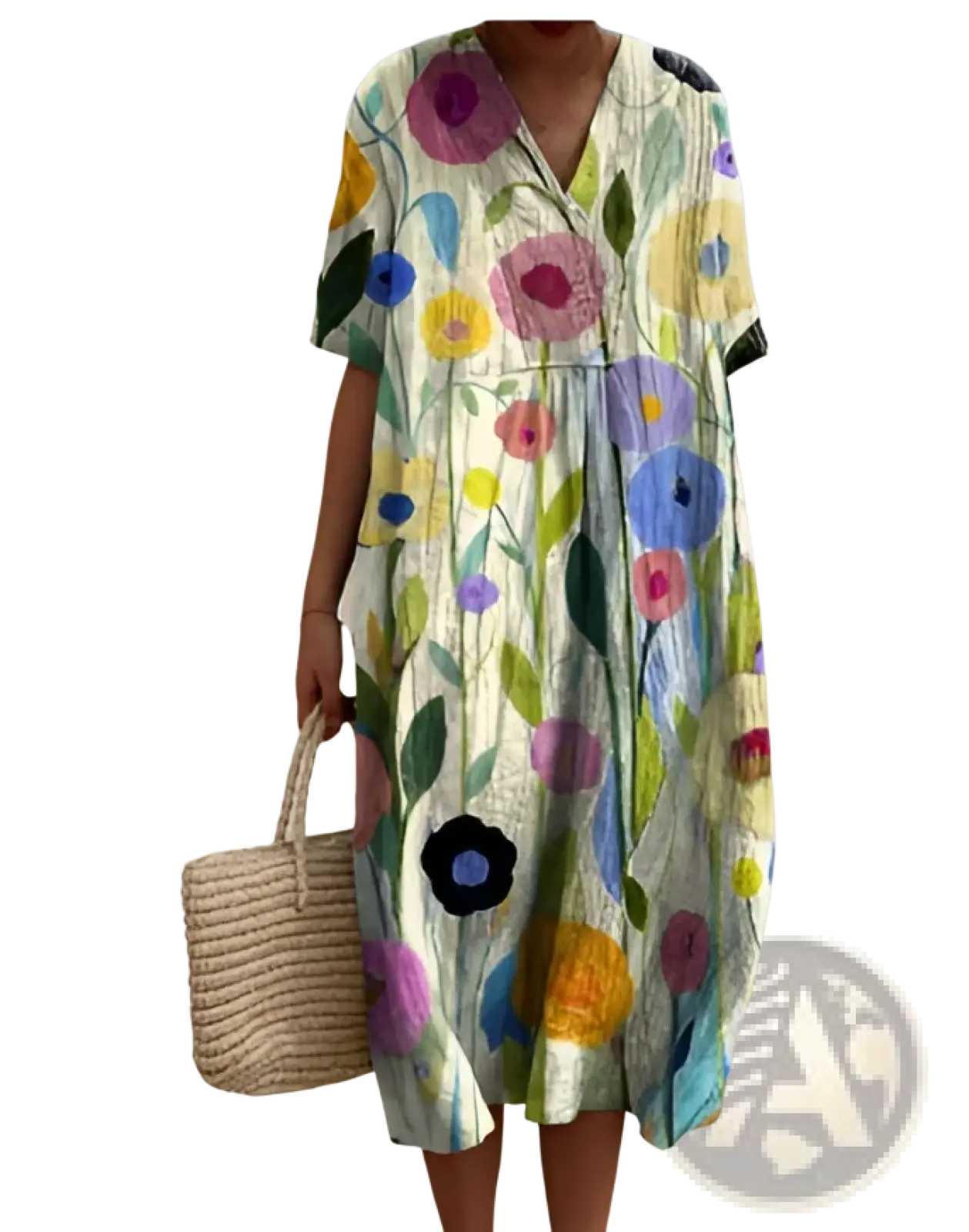 Floral Print v Neck Loose Maxi Dress