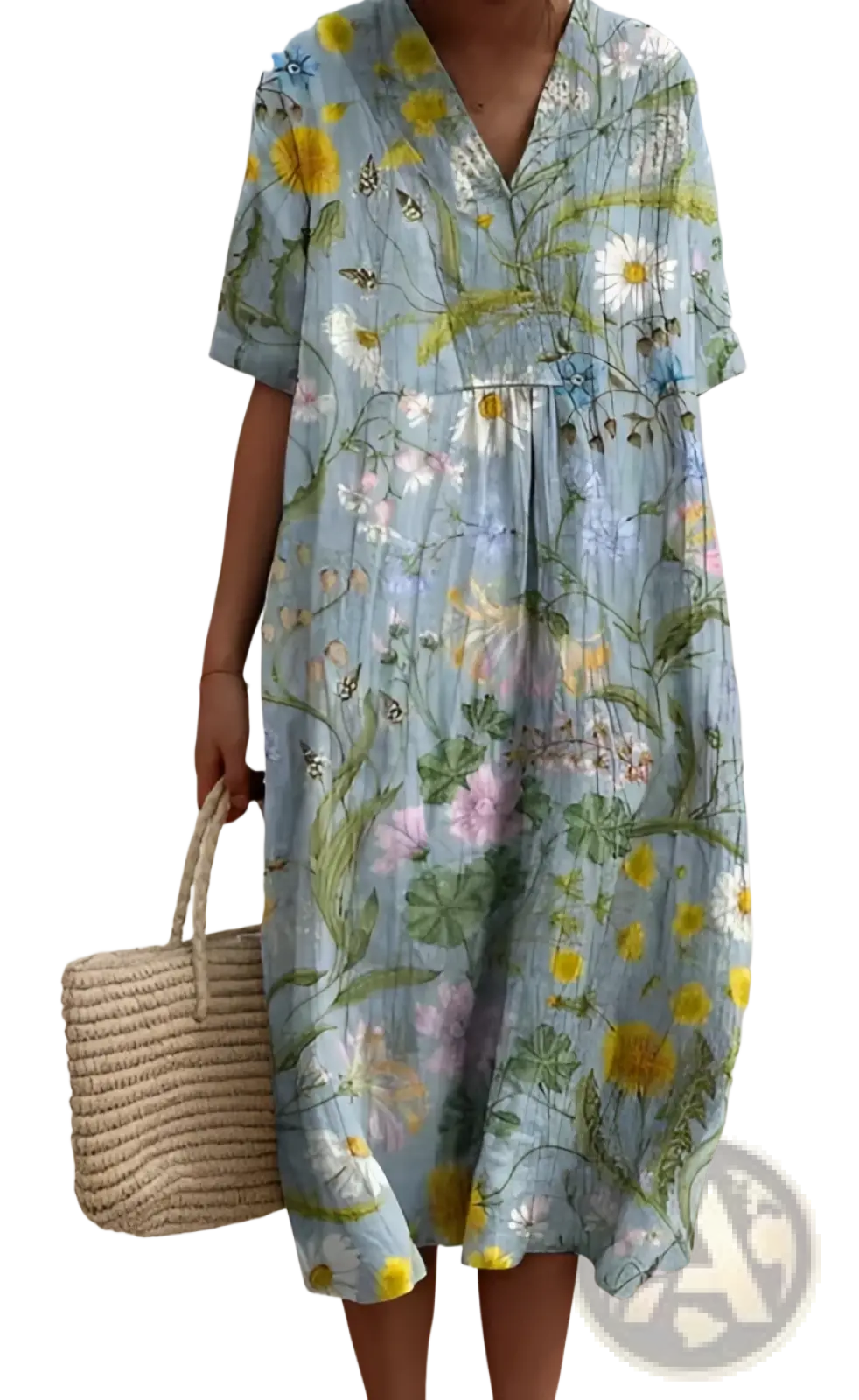 Floral Print v Neck Loose Maxi Dress
