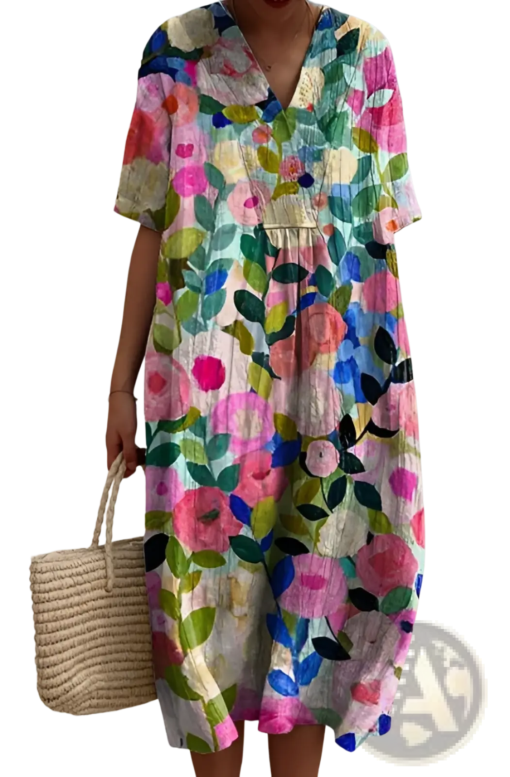 Floral Print v Neck Loose Maxi Dress