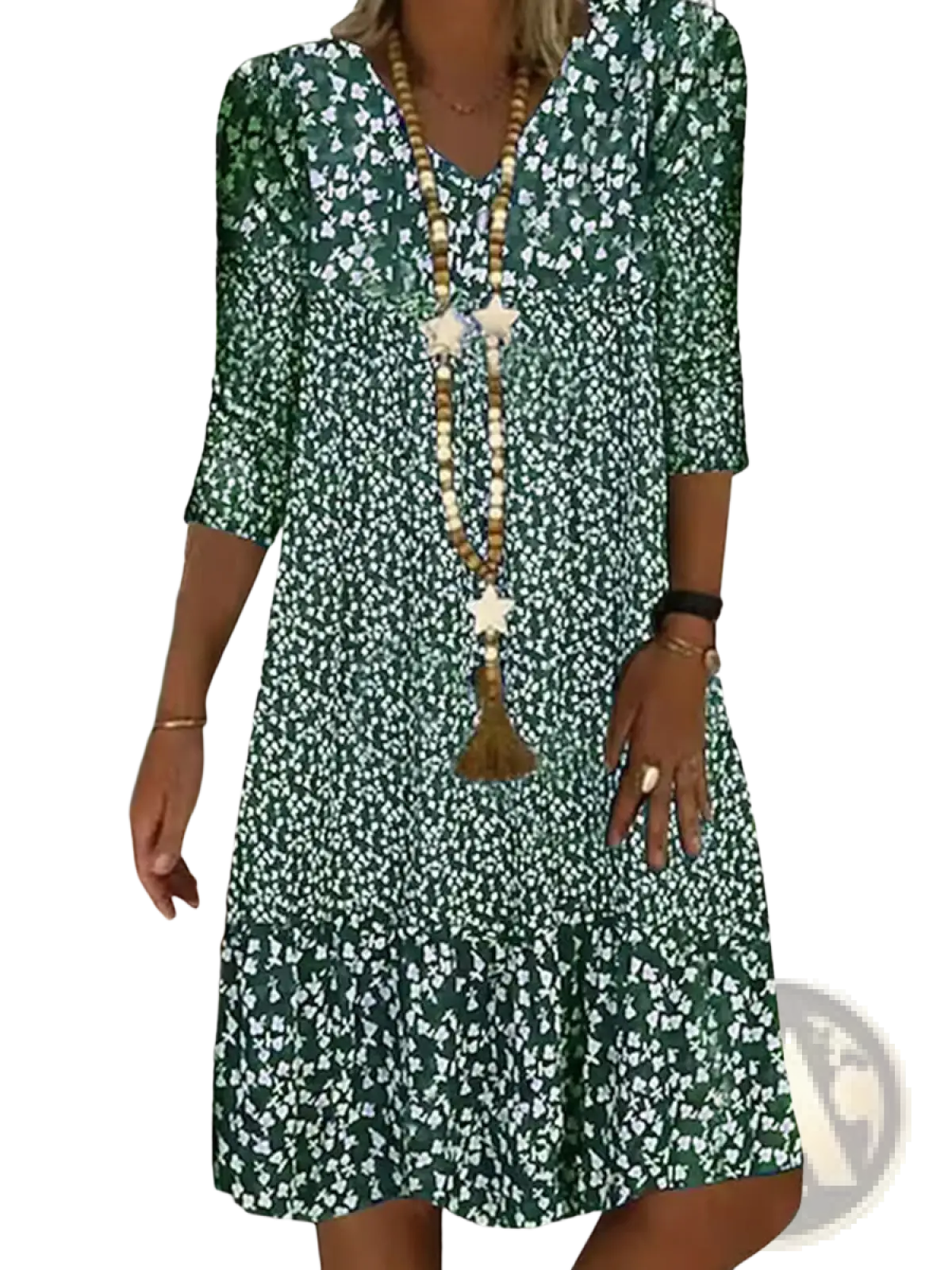 Floral Print v Neck Three Quarter Sleeve Midi Dress