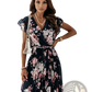 Floral Ruffle Wrap Dress with Pleated Skirt