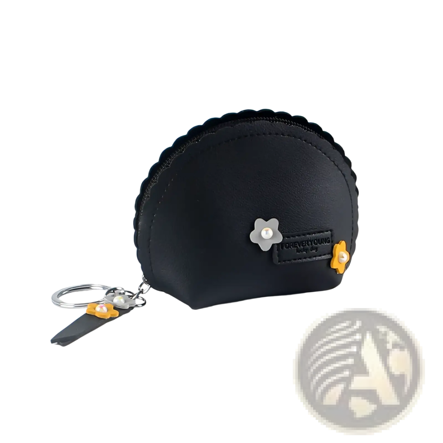 Floral Scalloped Pu Leather Coin Purse with Keychain