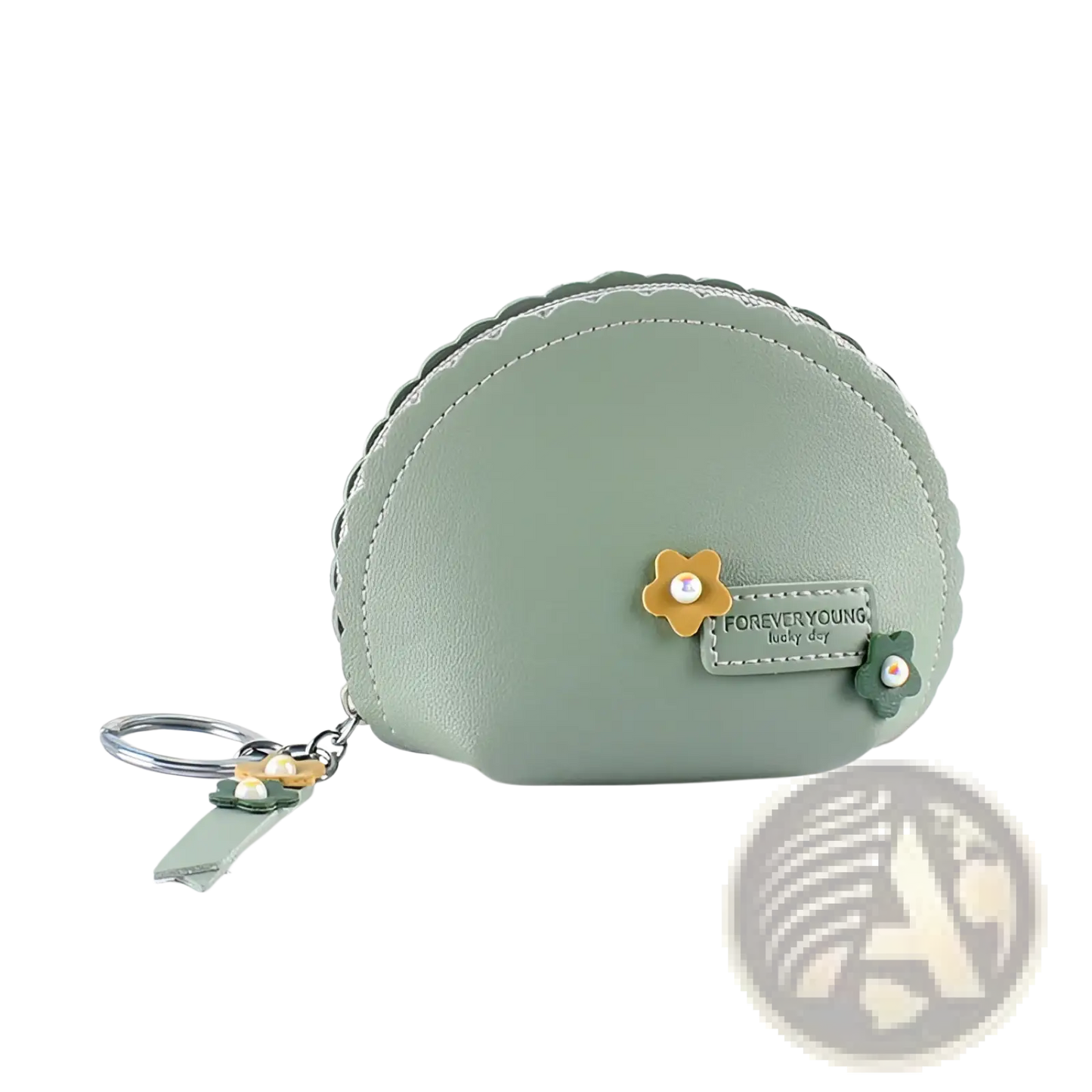 Floral Scalloped Pu Leather Coin Purse with Keychain