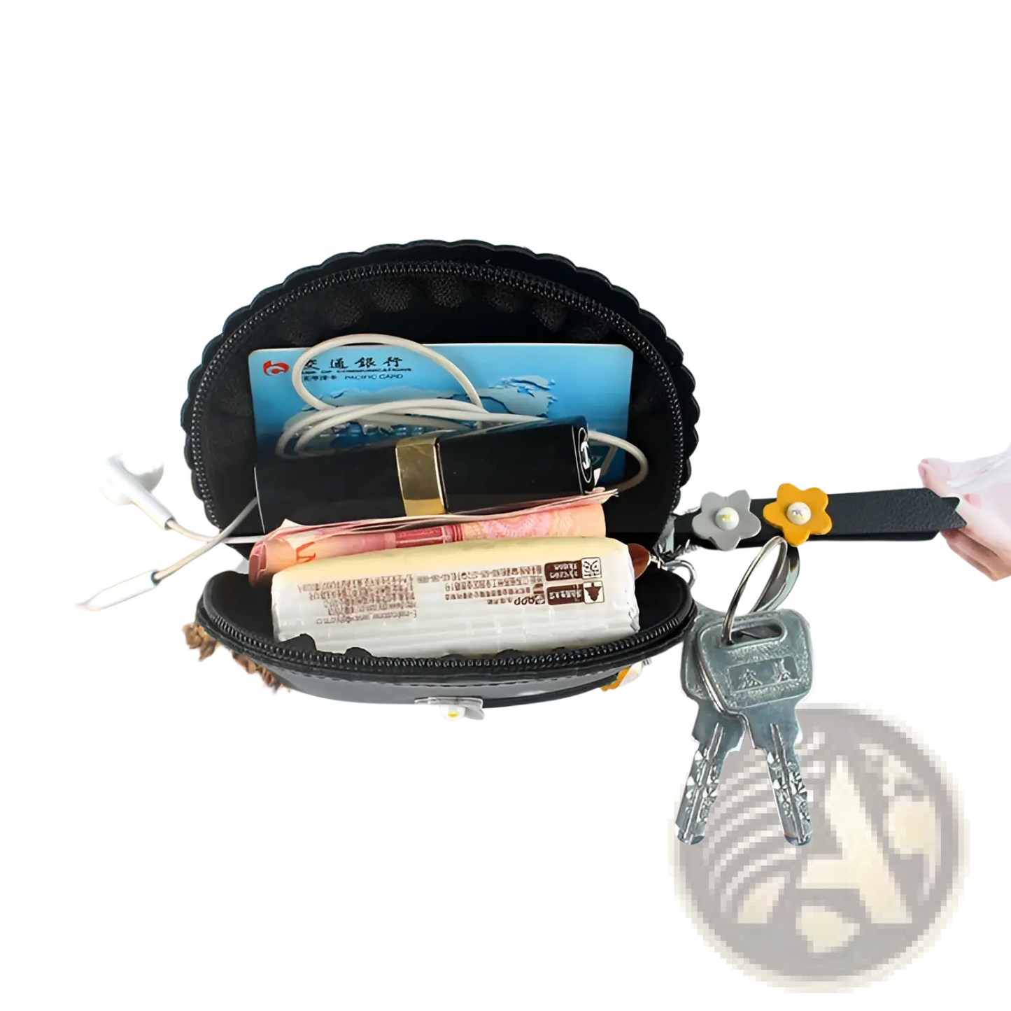 Floral Scalloped Pu Leather Coin Purse with Keychain
