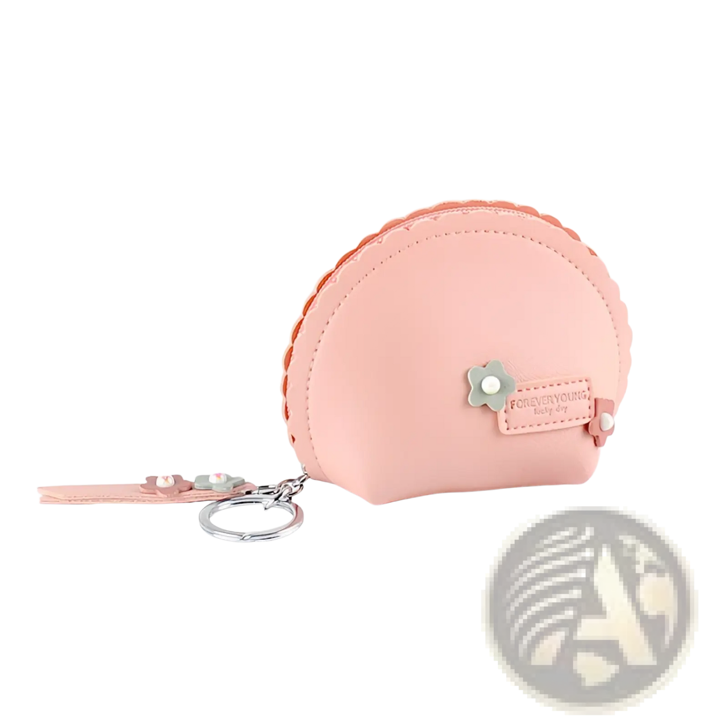 Floral Scalloped Pu Leather Coin Purse with Keychain