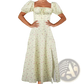 Floral Square Neck Puff Sleeve Midi Slit Dress