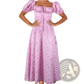 Floral Square Neck Puff Sleeve Midi Slit Dress