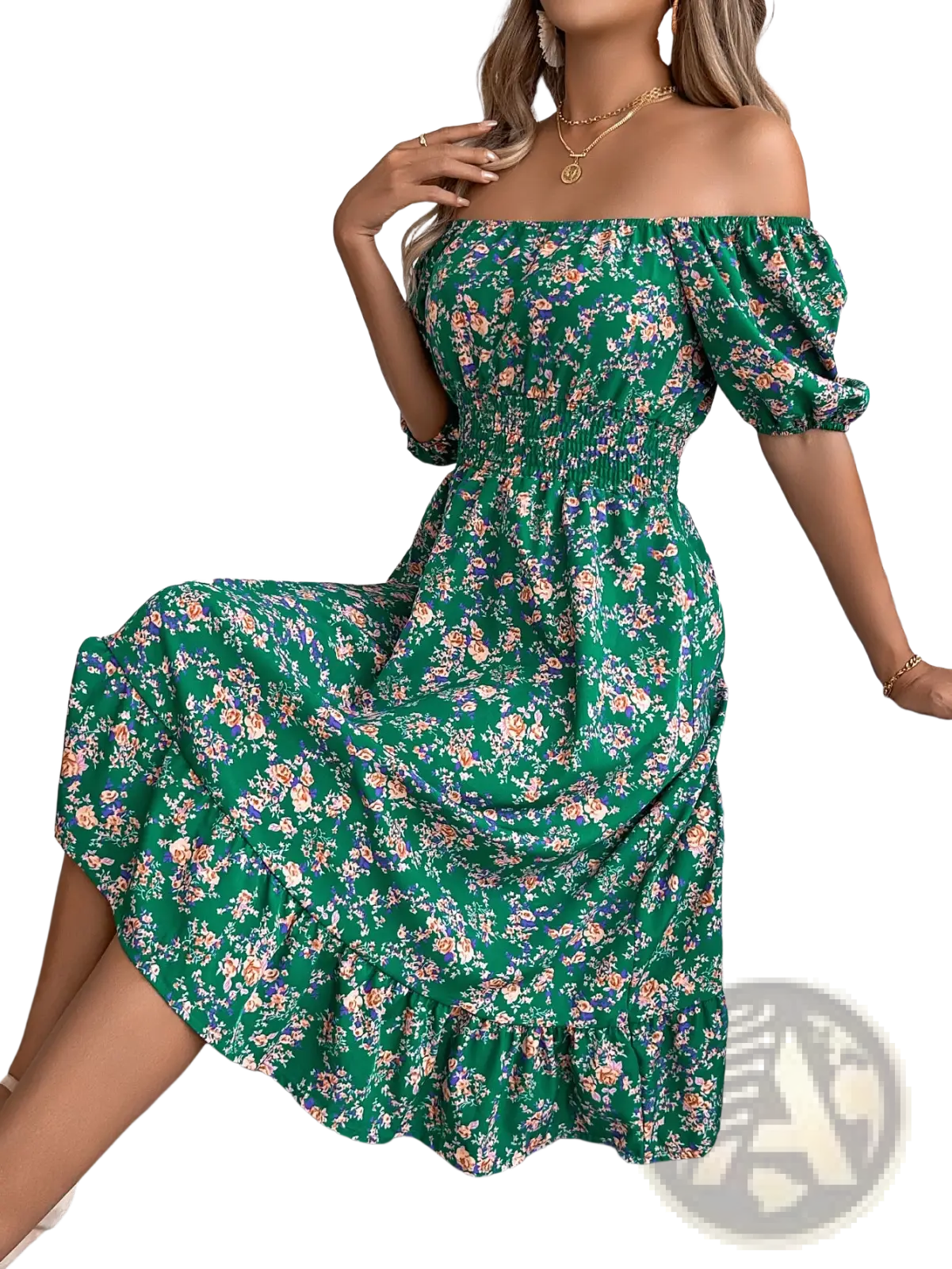 Floral Square Neck Puff Sleeve Ruffle Summer Dress