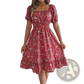 Floral Square Neck Puff Sleeve Ruffle Summer Dress