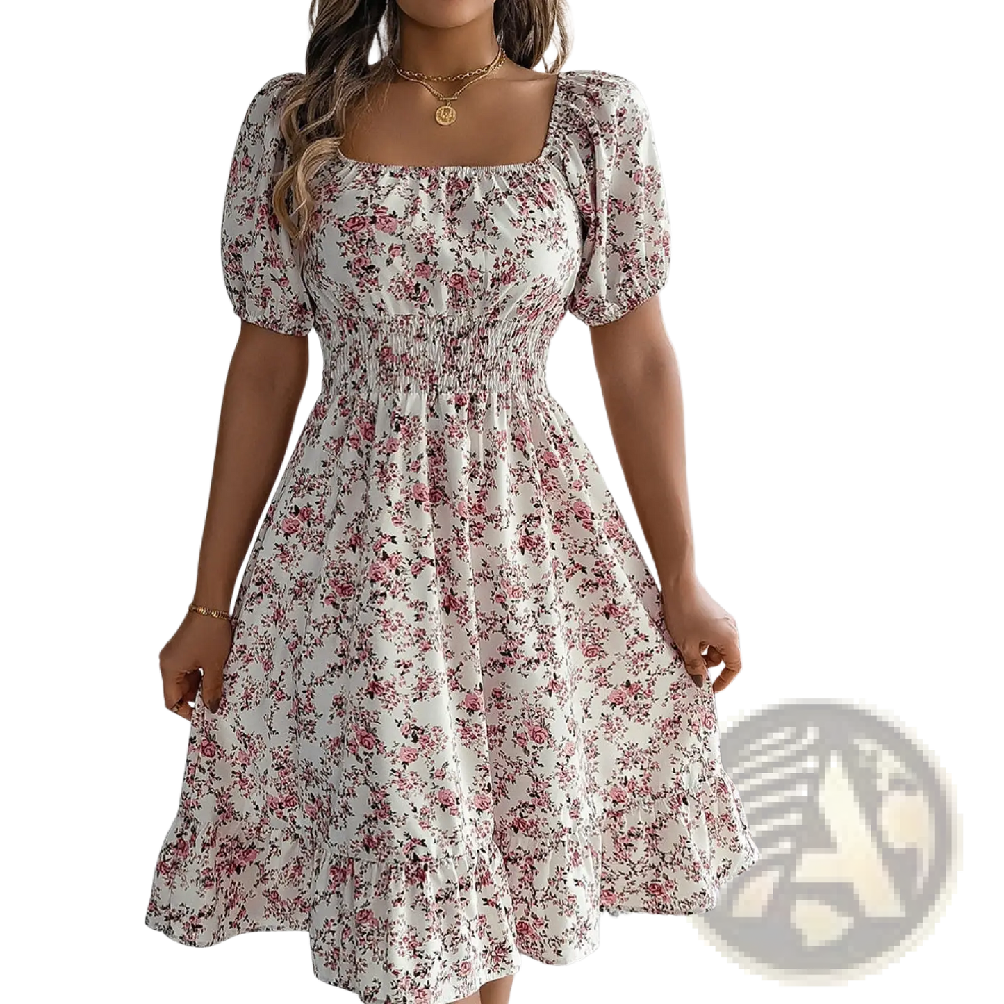 Floral Square Neck Puff Sleeve Ruffle Summer Dress