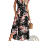 Floral v Neck Ruffled Maxi Dress with Belted Waist