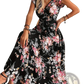 Floral v Neck Ruffled Maxi Dress with Belted Waist