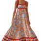 Floral Wavy Trim A-line Beach Maxi Dress