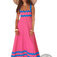 Floral Wavy Trim A-line Beach Maxi Dress