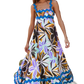 Floral Wavy Trim A-line Beach Maxi Dress