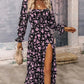 Floral Square Neck Slit Maxi Dress with Long Sleeves