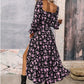 Floral Square Neck Slit Maxi Dress with Long Sleeves