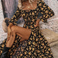 Floral Square Neck Slit Maxi Dress with Long Sleeves