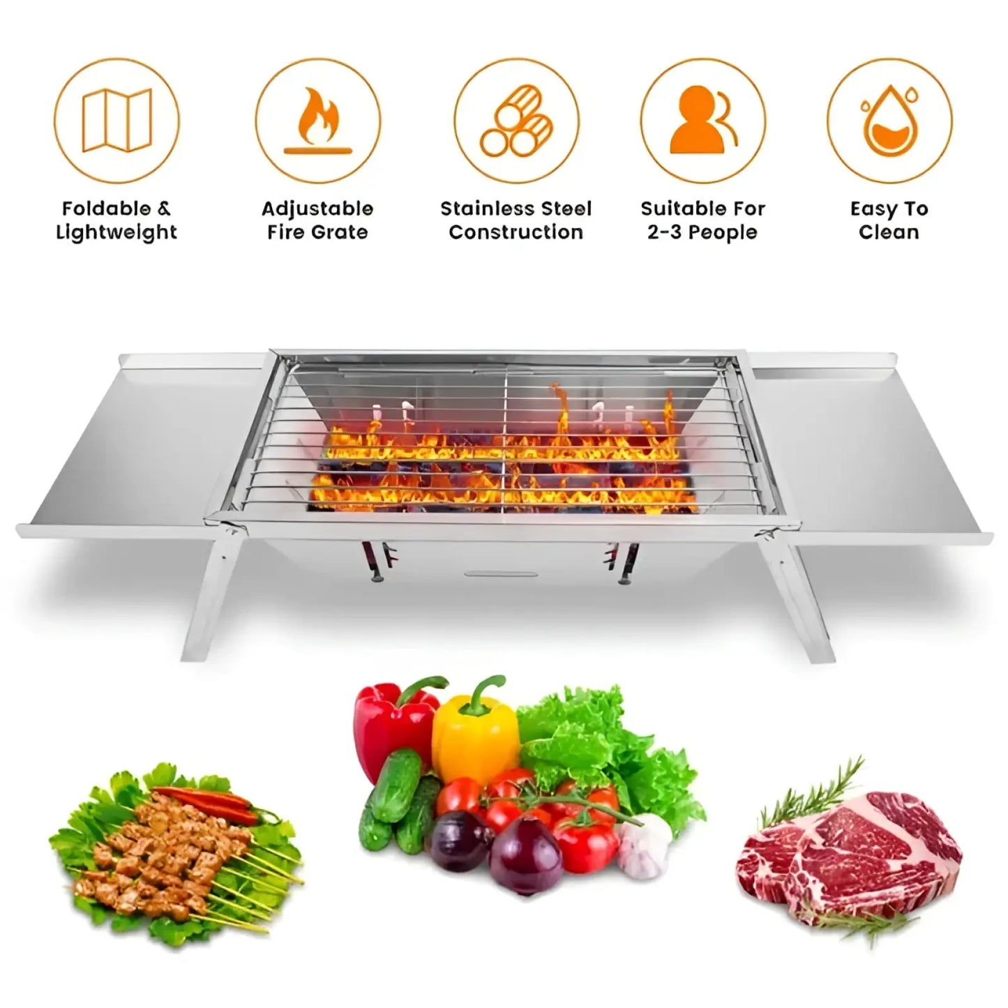 Foldable Charcoal Grill 3 in 1 Stainless Steel Set