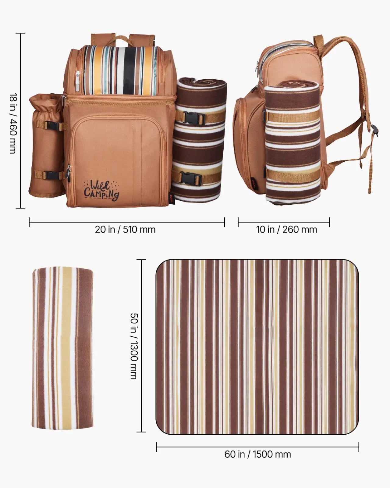 Four Person Insulated Canvas Picnic Backpack with Blanket