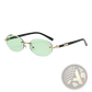 Frameless Oval Uv400 Fashion Sunglasses with Metal Accents