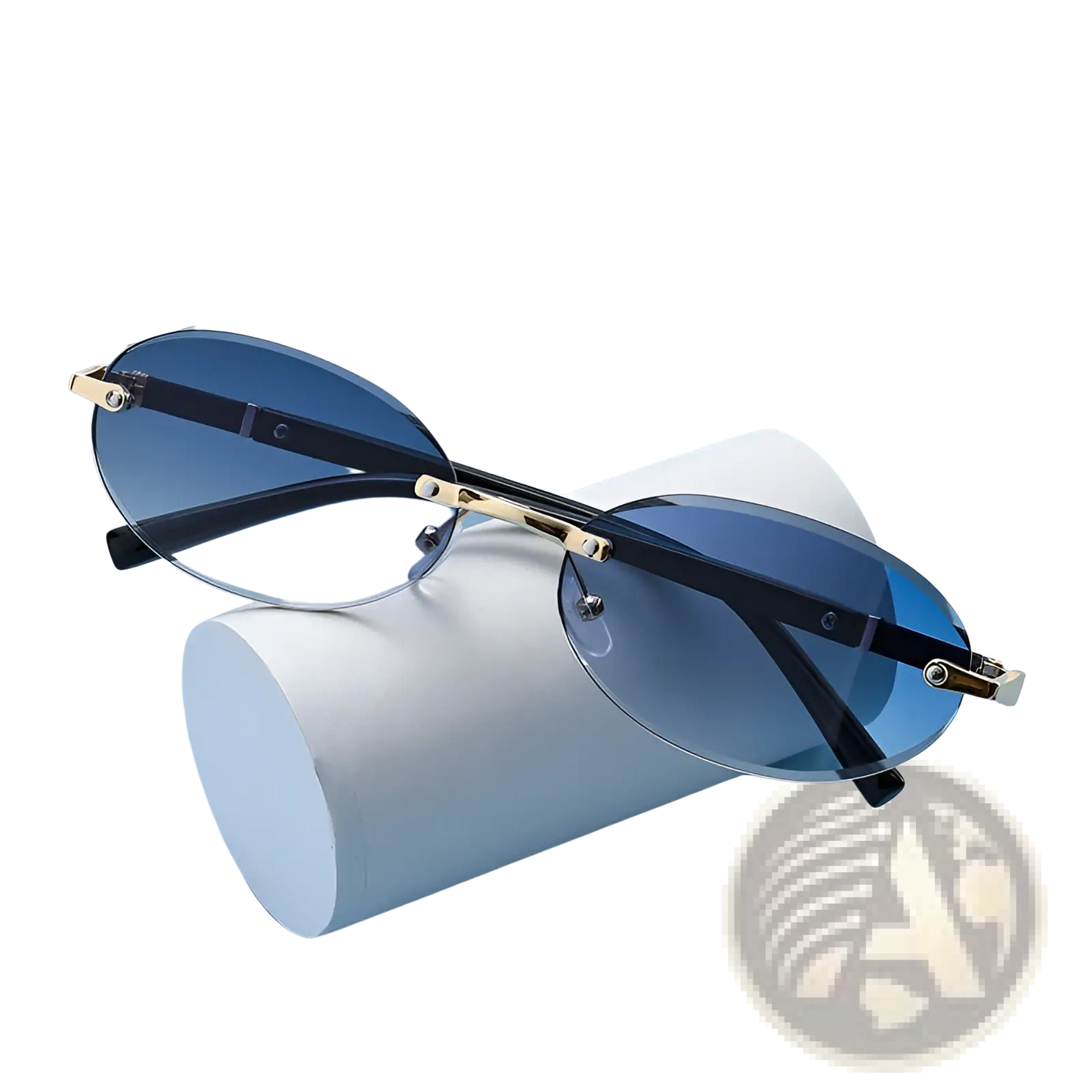 Frameless Oval Uv400 Fashion Sunglasses with Metal Accents