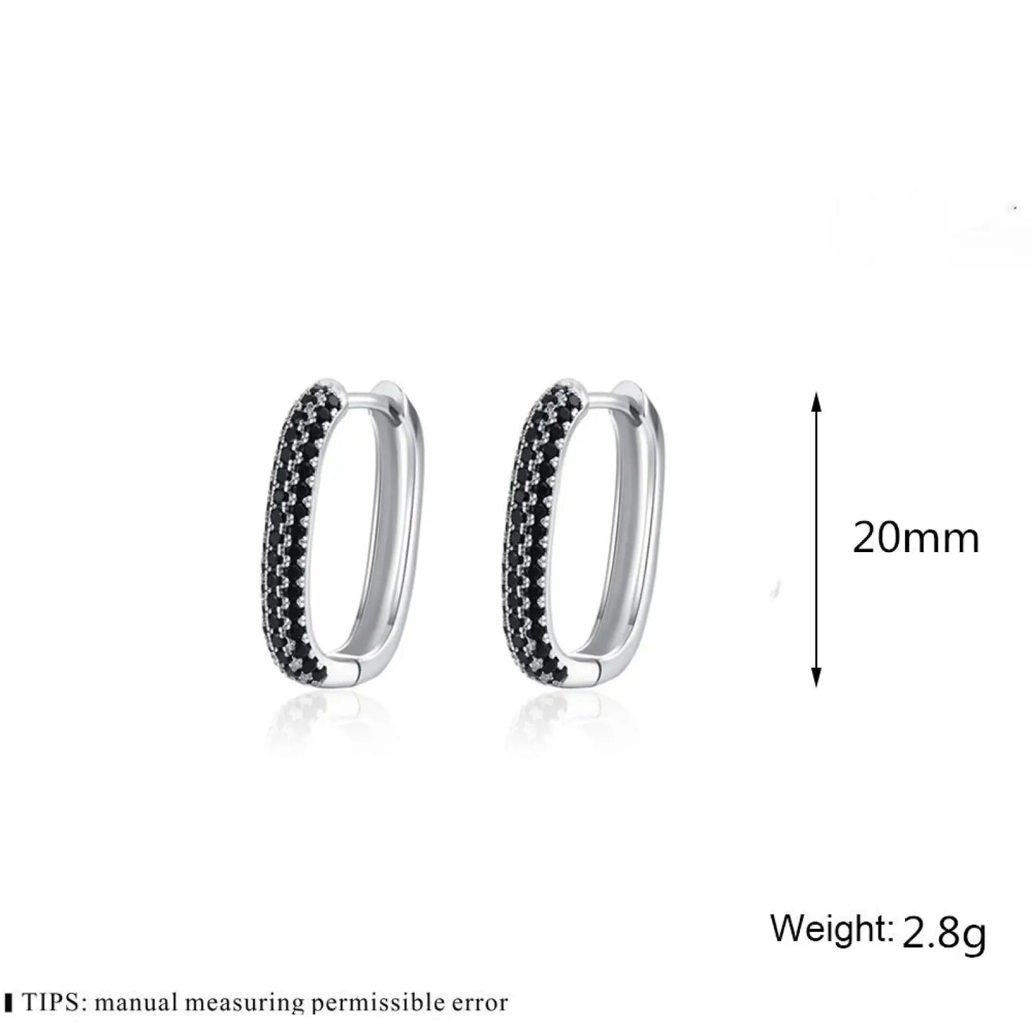 French Black Zircon Silver Hoop Earrings