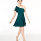 City Studios Juniors' Lace & Chiffon One-Shoulder Dress Green Size 11