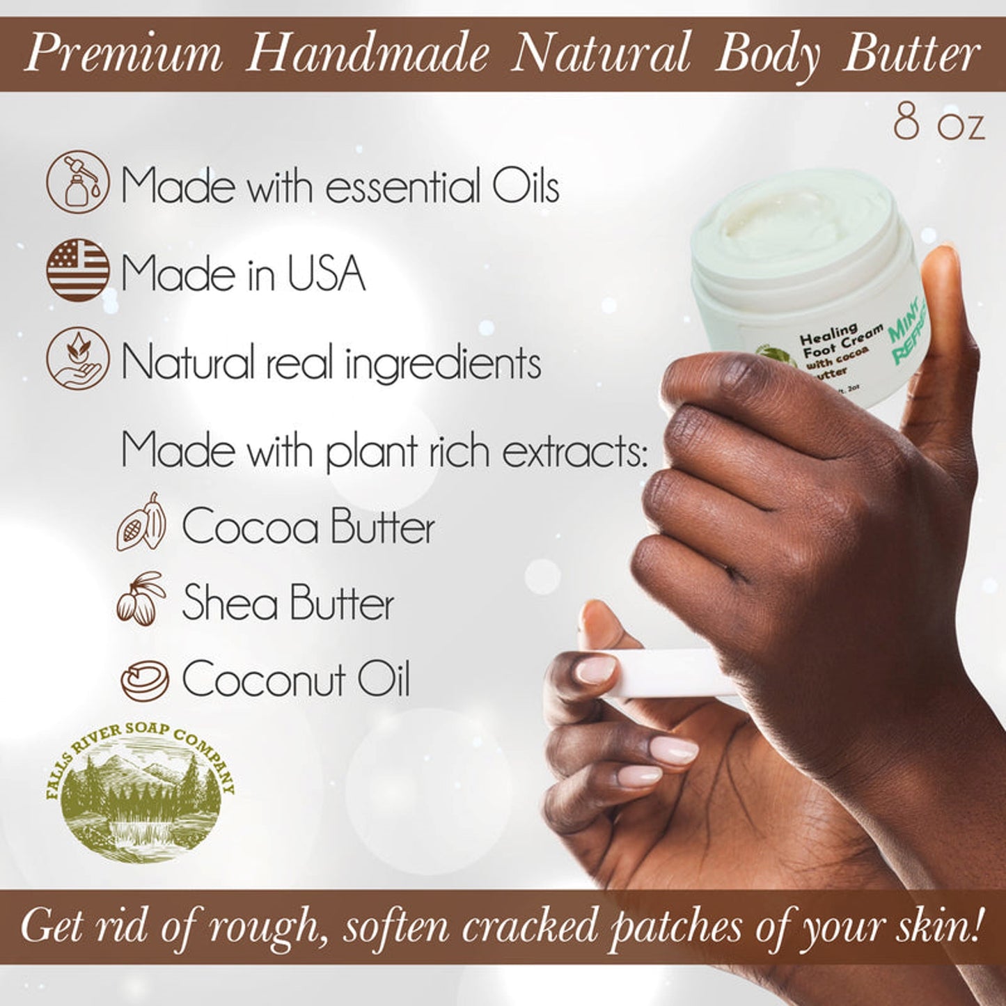 Falls River Soap Premium Body Butter with Cocoa Butter and Coconut Oil, Vegan and Cruelty Free - Lavender Patchouli, 8 Oz
