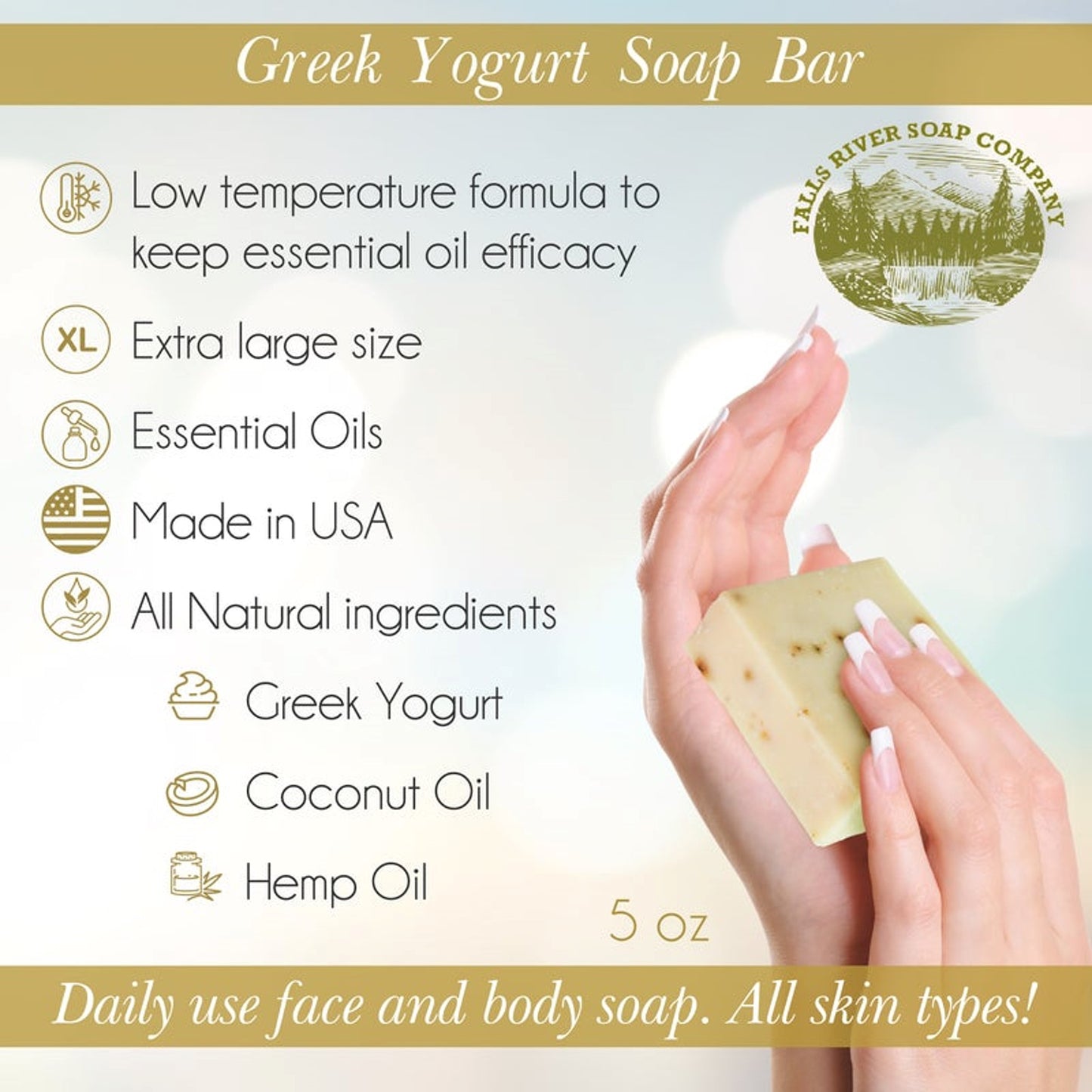 Falls River Soap Greek Yogurt Soap Bar, Luxury and Handmade, Gluten and Cruelty Free - Lavender, 5 Oz