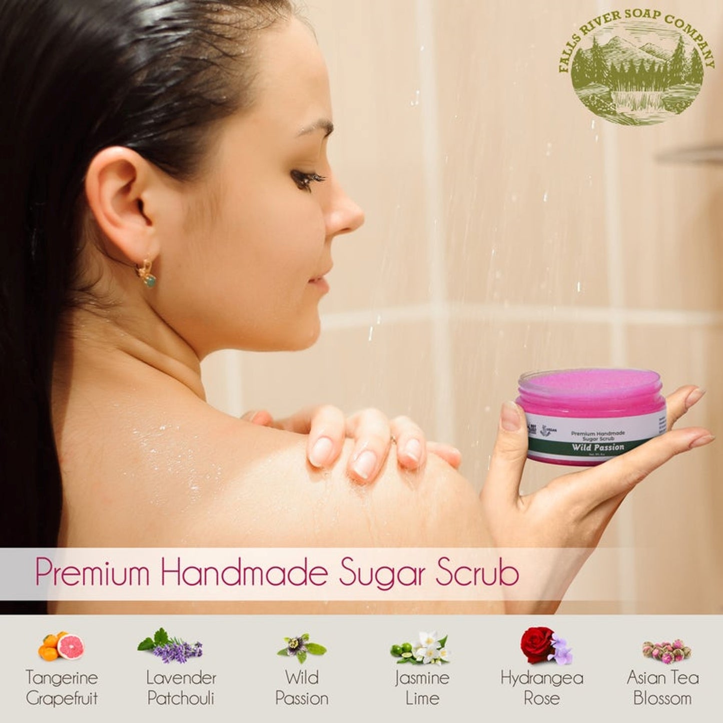 Falls River Soap Sugar Scrub, Premium Handmade, Vegan and Cruelty Free - Lavender Patchouli, 8 Oz