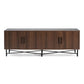 Chestnut 4 Door Tv Cabinet with Vertical Slats and Metal Legs