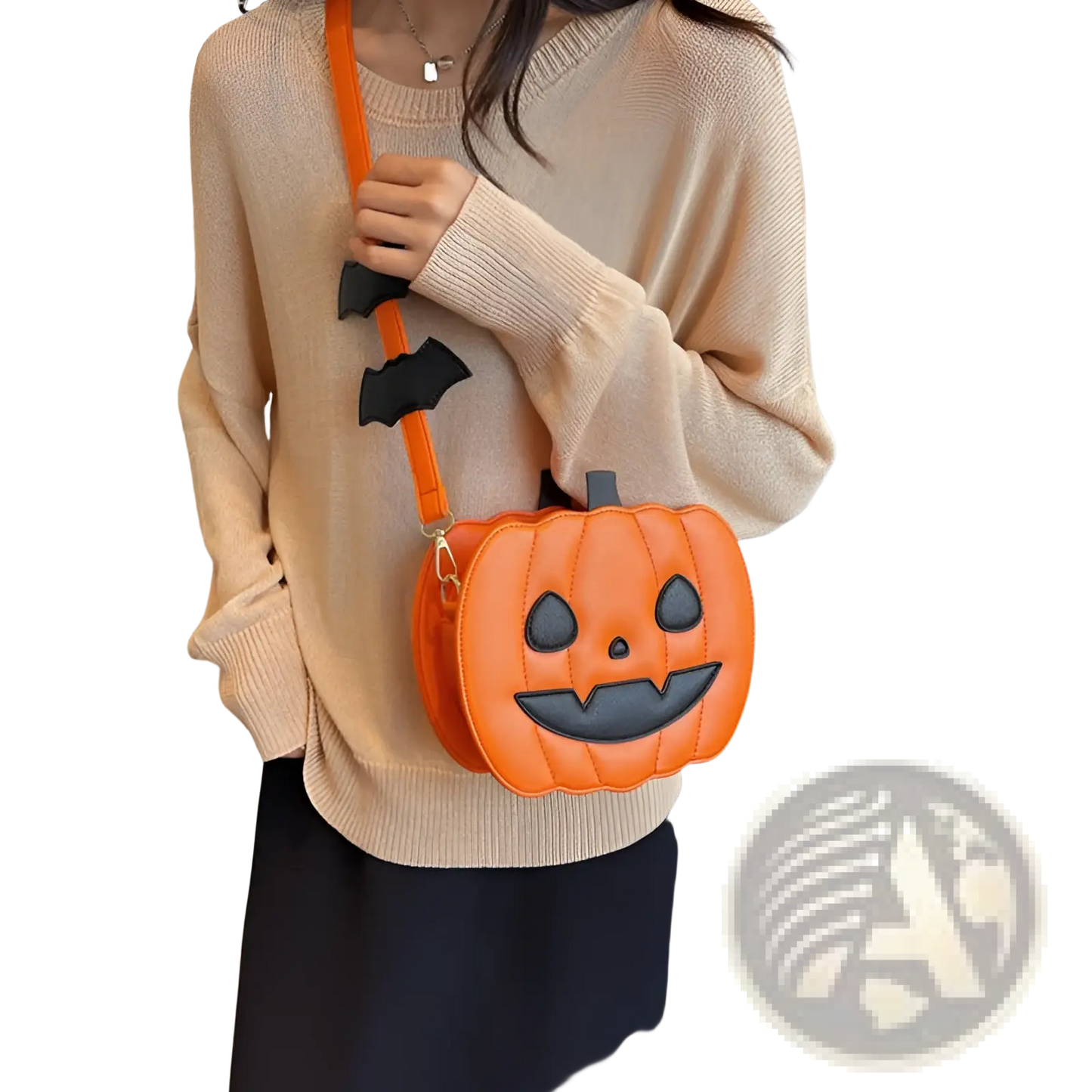 Funny Pumpkin and Bat Crossbody Bag with Detachable Charm