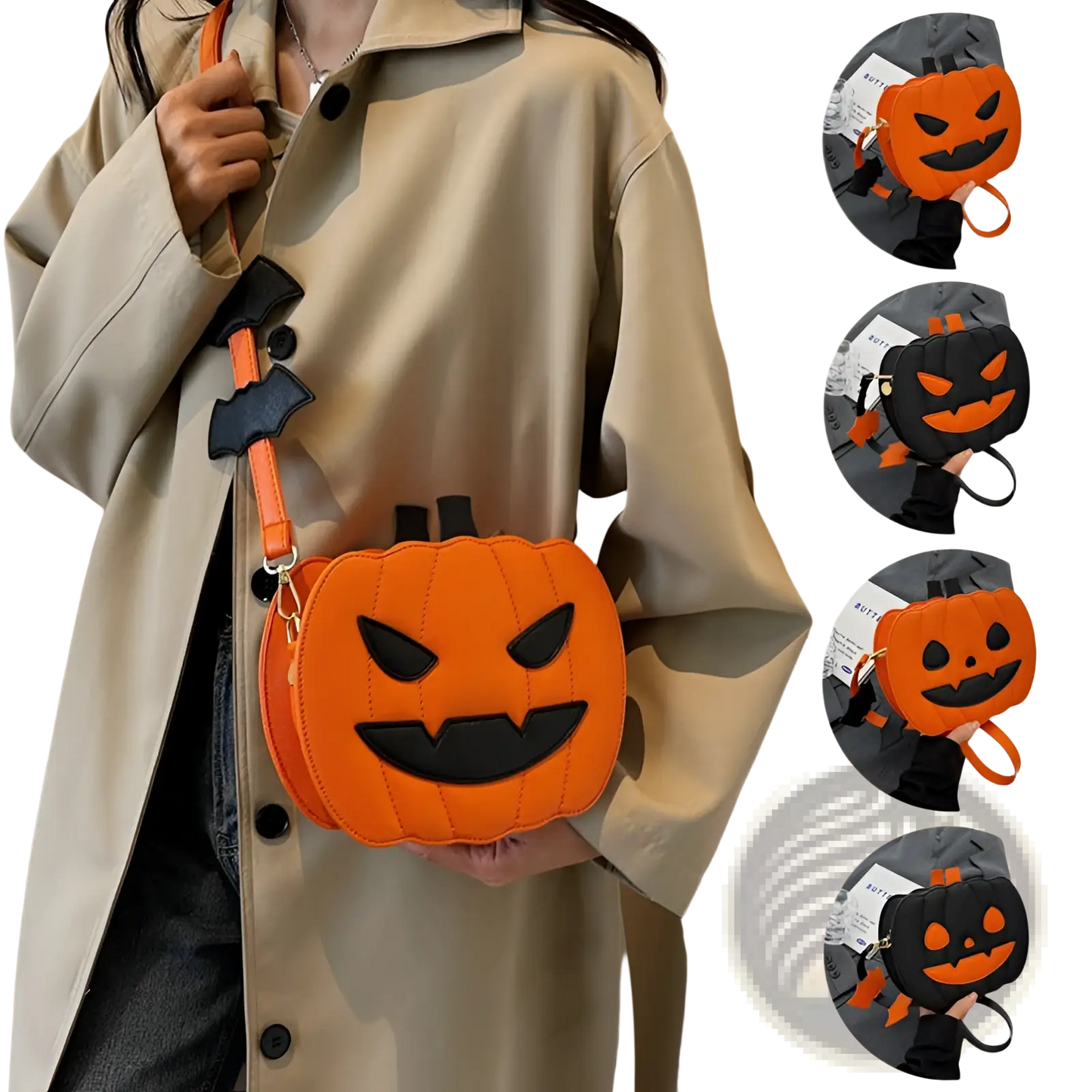Funny Pumpkin and Bat Crossbody Bag with Detachable Charm