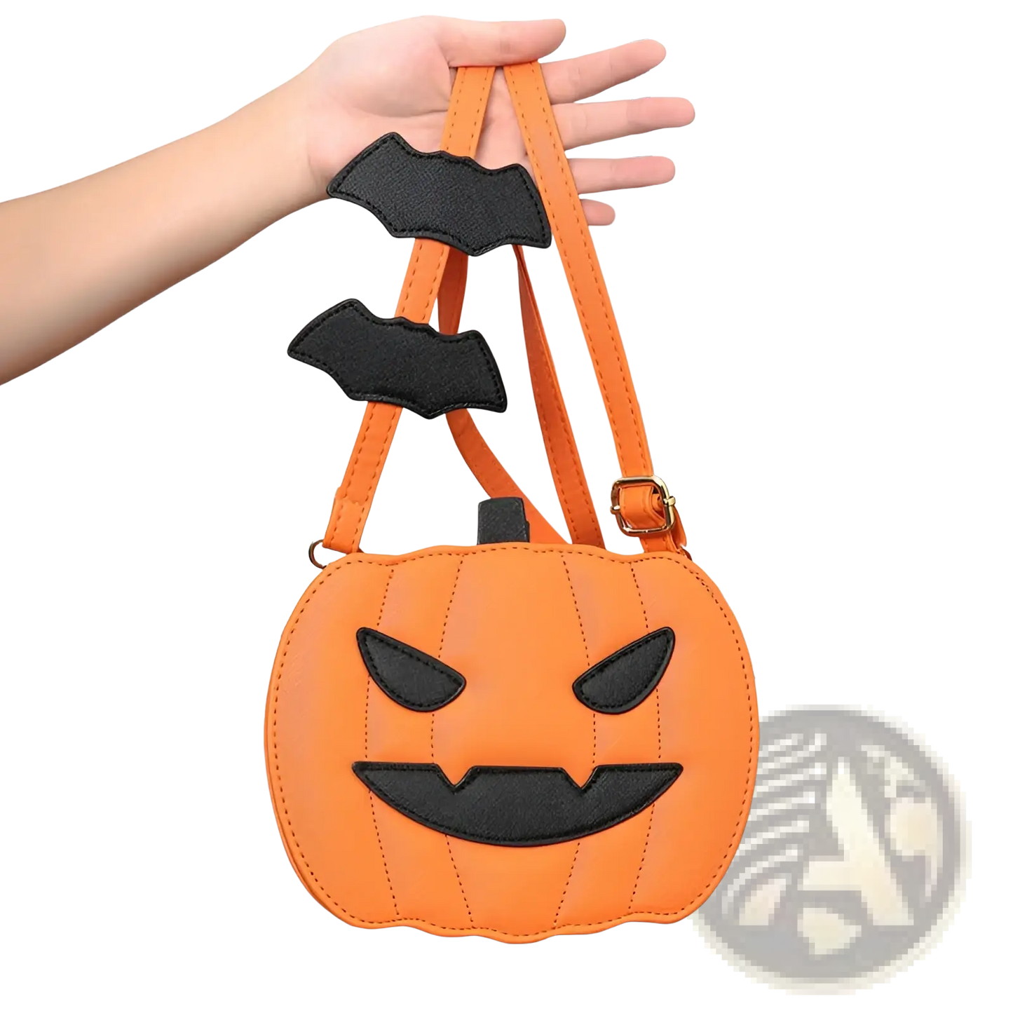 Funny Pumpkin and Bat Crossbody Bag with Detachable Charm