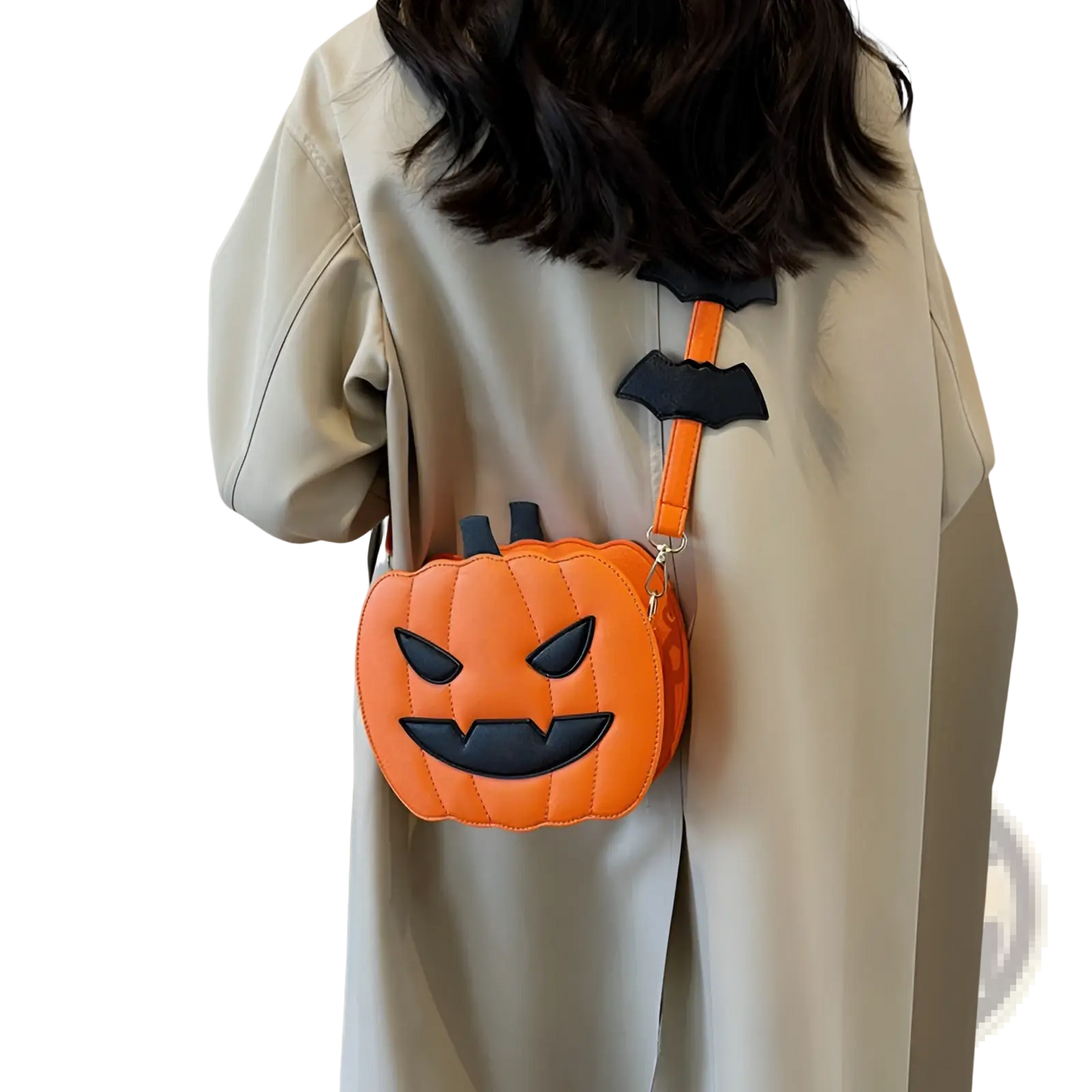 Funny Pumpkin and Bat Crossbody Bag with Detachable Charm