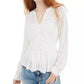 American Rag Juniors'' Textured Lace-Trimmed Peplum Top White Size Small