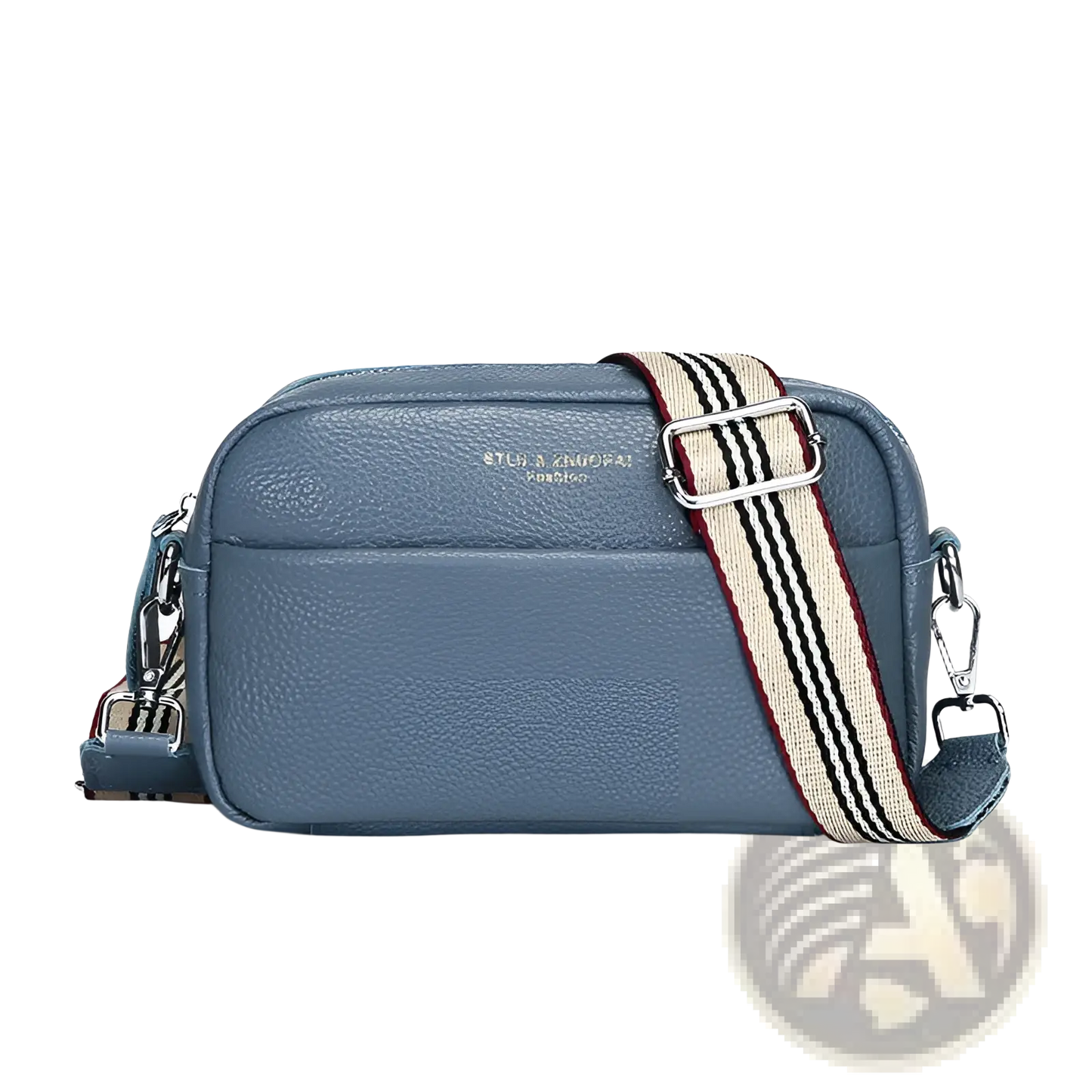 Genuine Leather Crossbody Bag with Geometric Pattern Strap