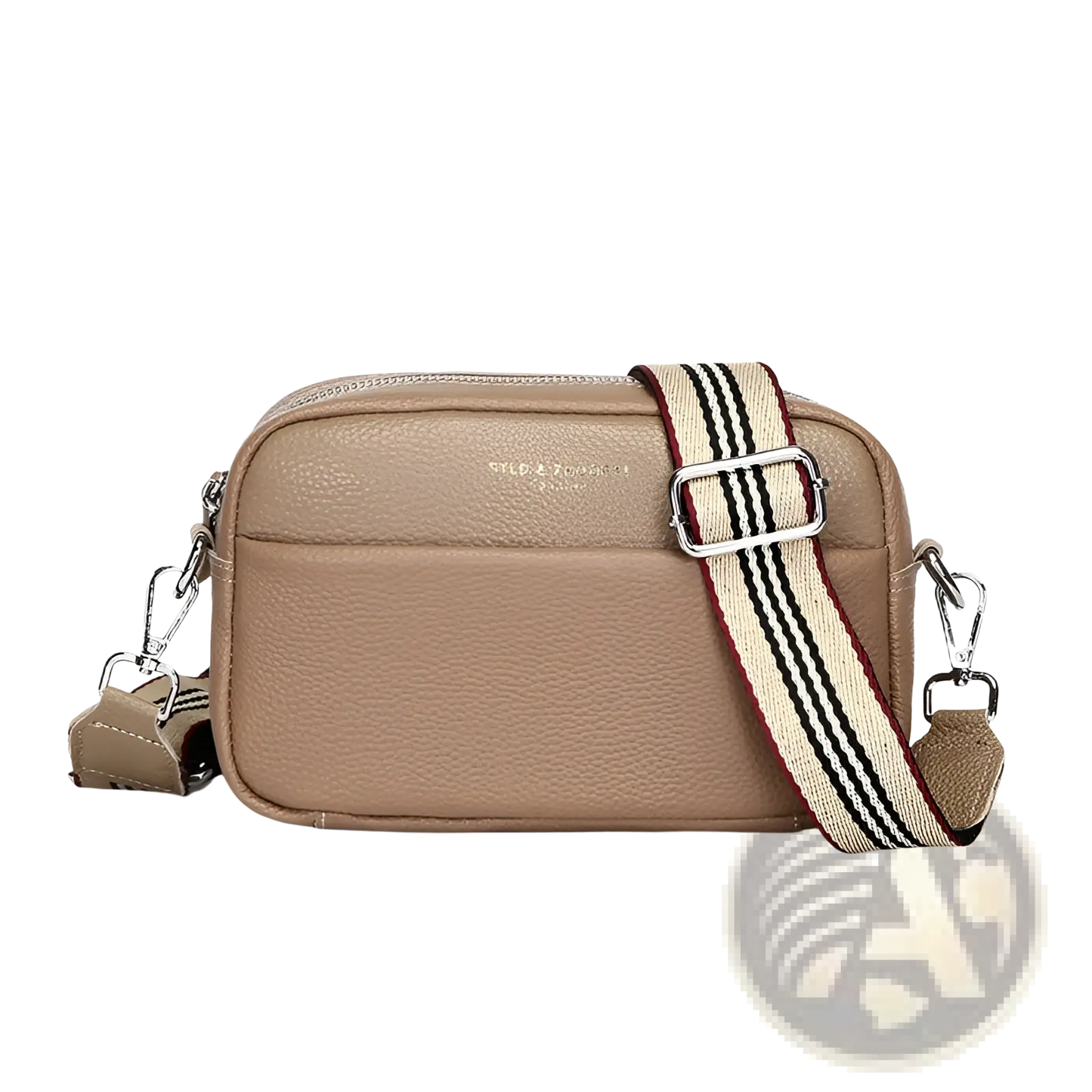 Genuine Leather Crossbody Bag with Geometric Pattern Strap